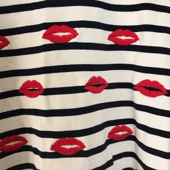 J.Crew Embroidered Lips Stripe Long Sleeve Tee - Picture 4 of 6